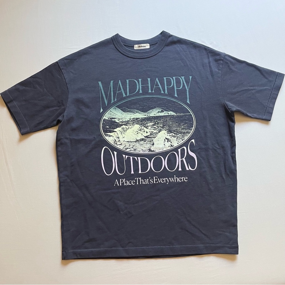 Madhappy Dark Navy Graphic Tee with Teal and Light Pink Print